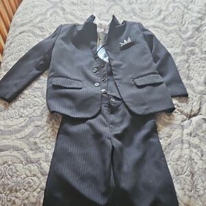 Boys Size 8 Black/Blue 3 Piece Pinstripe Suit